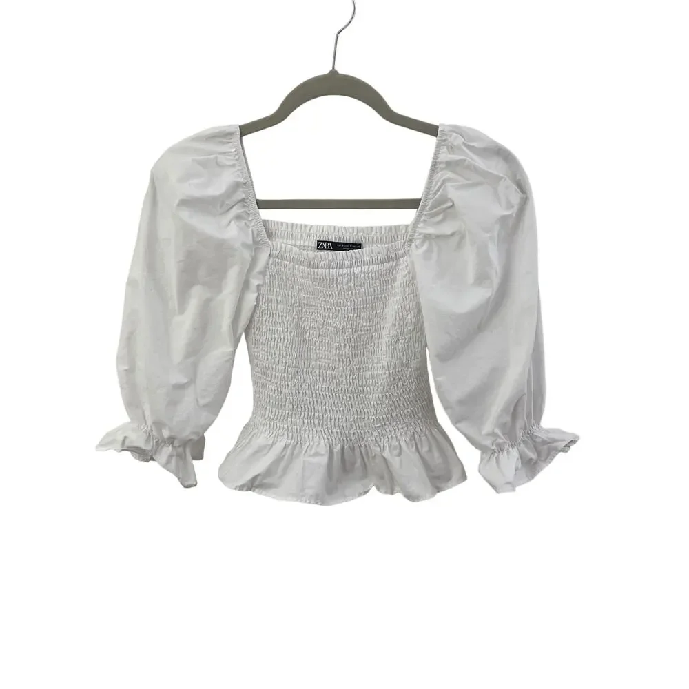 Zara Crop Top Elastic‎ Bodice Puff 3/4 Sleeve -SZ Small